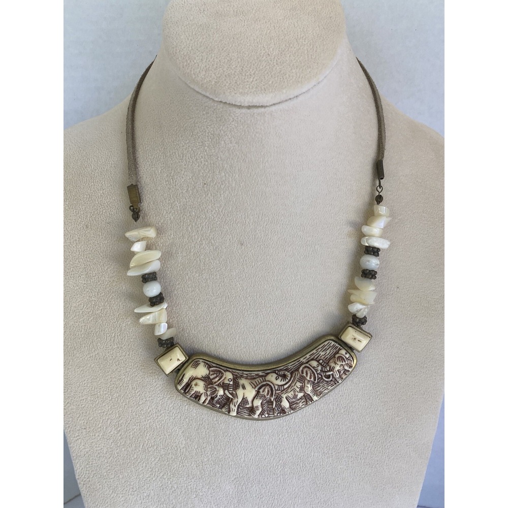 Necklace elephant carved Faux Yak Bone Jessica Simpson brand